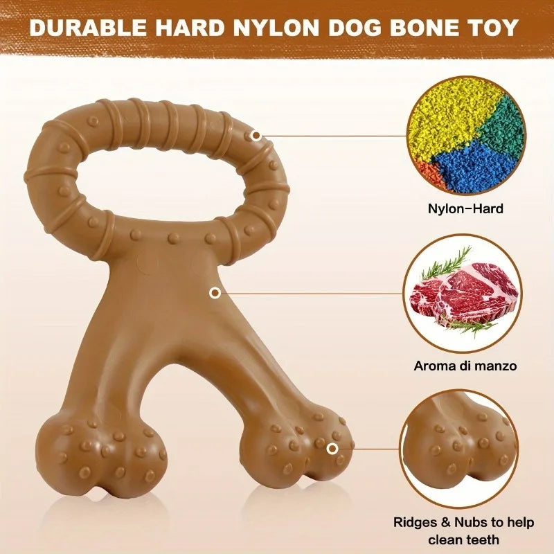 Dog Durable Chew Toys Nylon Durable Chewing Beef Bacon Flavour Double Bone Training Toys Teeth Grinding Cleaning Pet Supplies